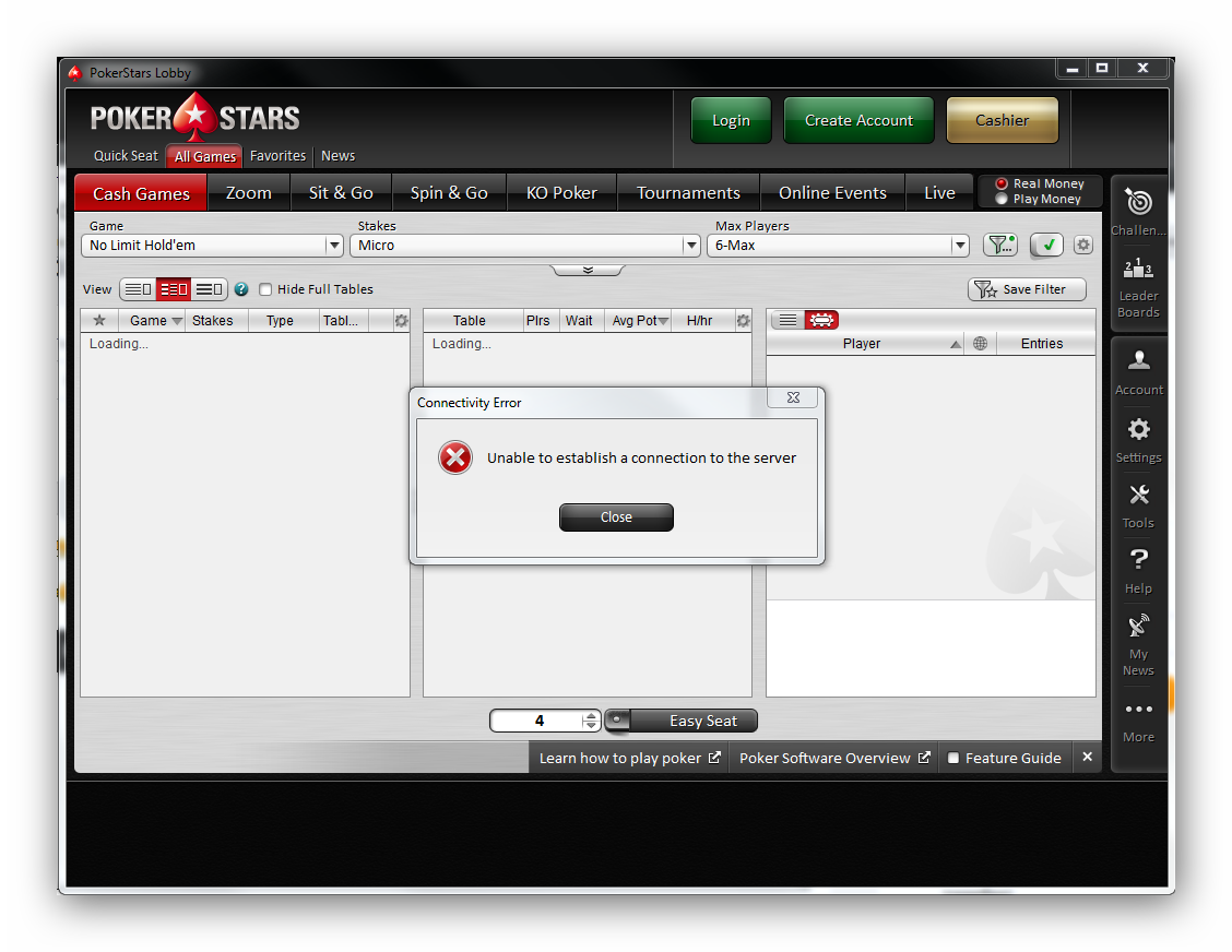 Нет соединения с сервером PokerStars | Вопросы и ответы | Форум  PokerStrategy.com